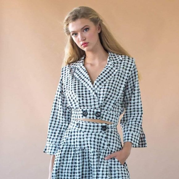 Eva Franco Black and White Checkmate Cropped Jacket - Picture 3 of 4